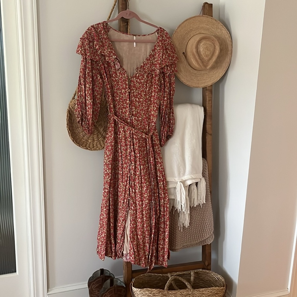 Free People Rust Floral Midi Dress
